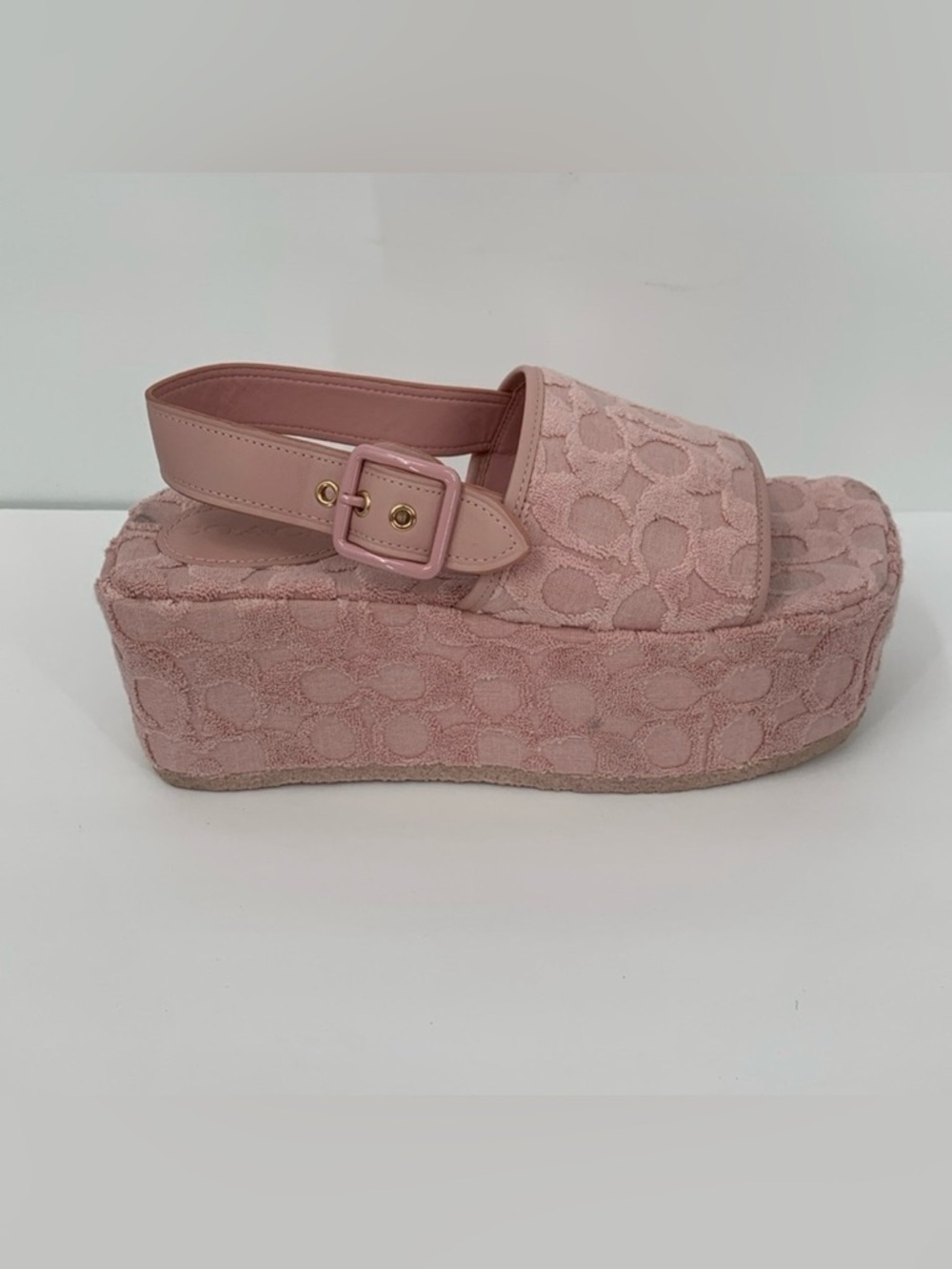 Coach Noelle platform sandal pink signature CC terry cloth back strap shoe 7.5